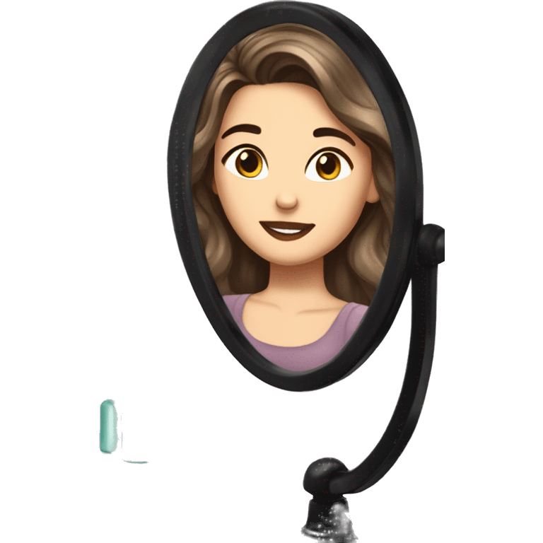 beautiful fancy brunette white girl looking at herself in vanity mirror  emoji