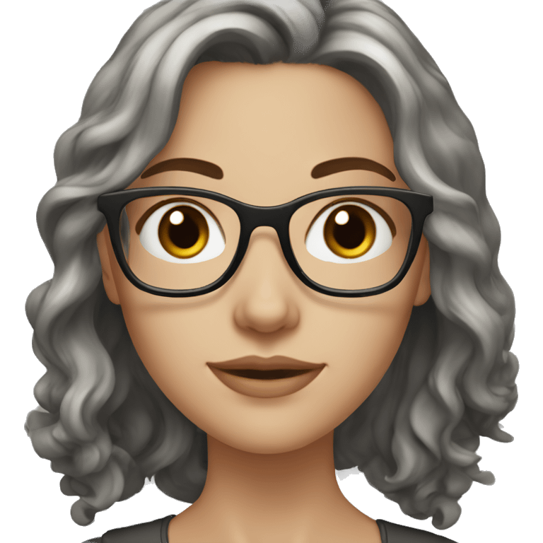 white girl with dark-brown wavy shoulder length hair, grey eyes glasses emoji