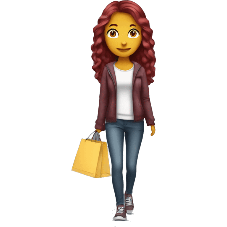 Long Burgundy haired girl, shopaholic, carrying a lot of shopping bags emoji