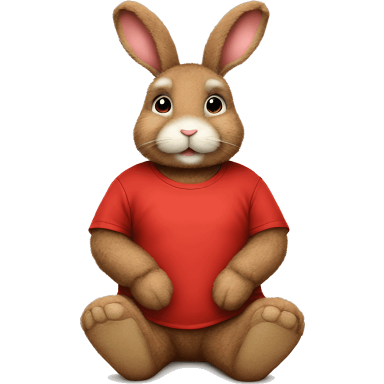 Cute Fluffy brown bunny rabbit teddy wearing red tshirt sitting  emoji