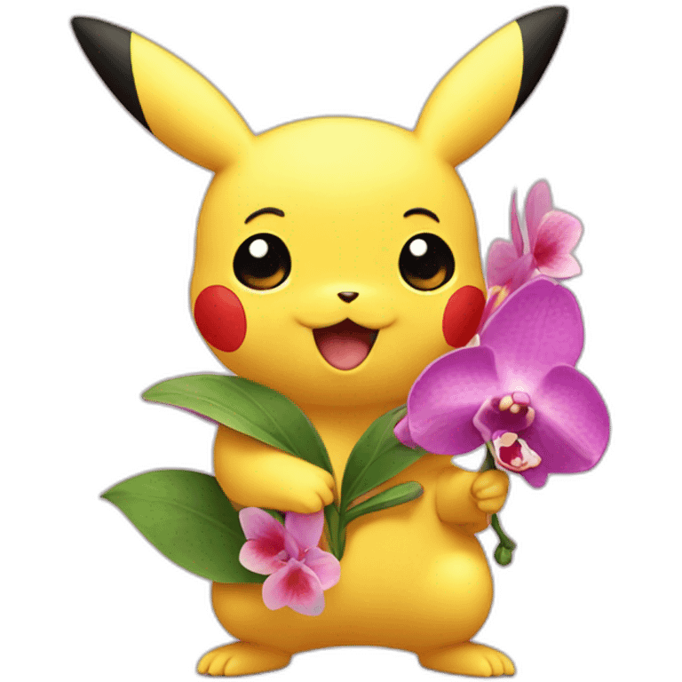 Cute Pikachu holding an orchid emoji