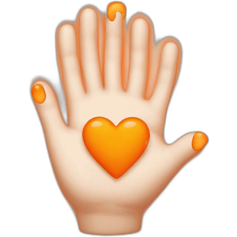 V hand signal with orange hearts floating around  emoji