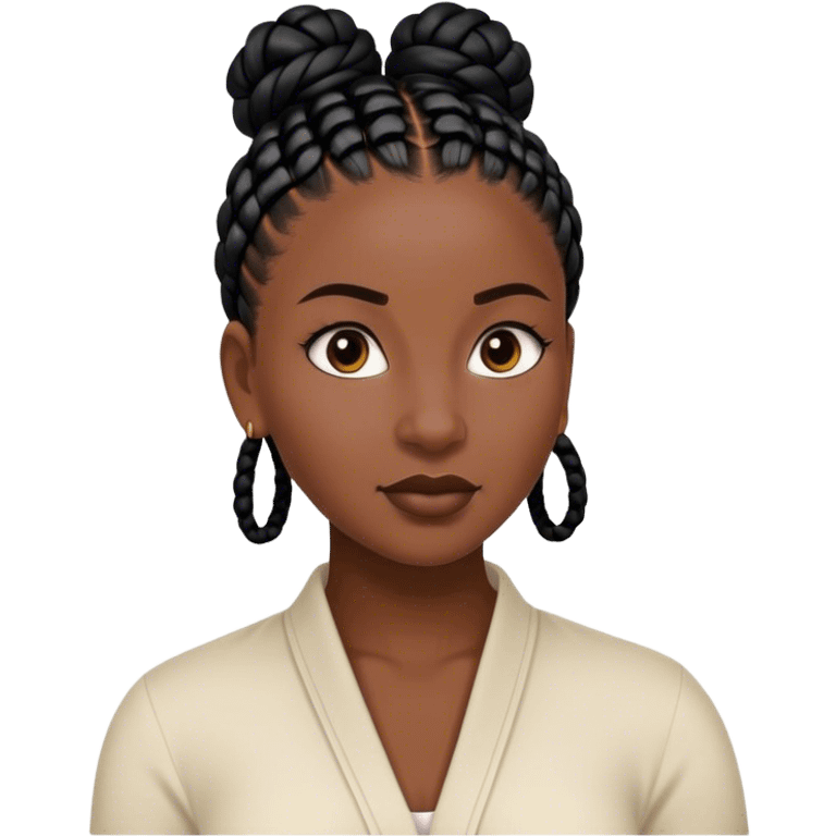 portrait of dark-skinned woman with black cornrows in a bun emoji