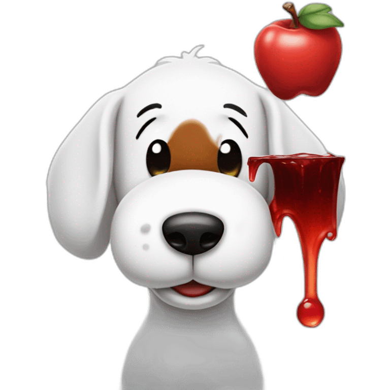 Snoopy with red juice on face dripping from mouth, angry emoji