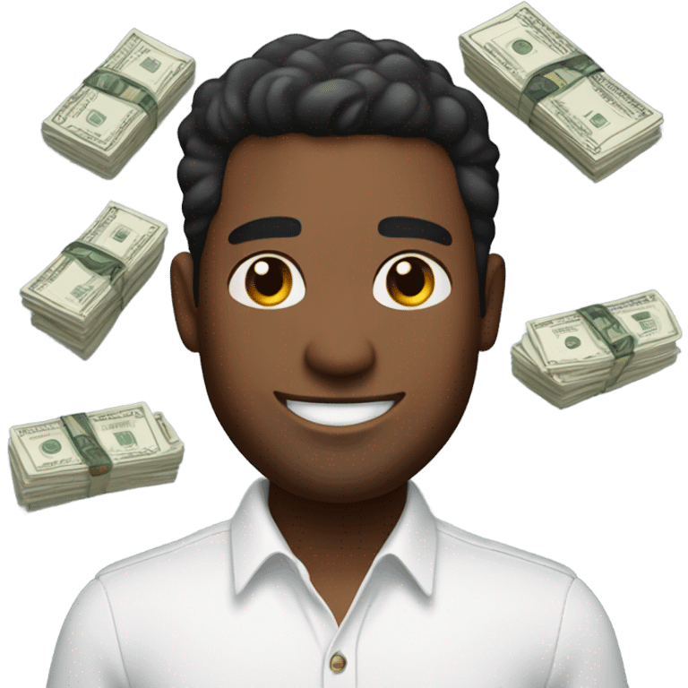 Guy with brown skin in white long sleeve wins money emoji