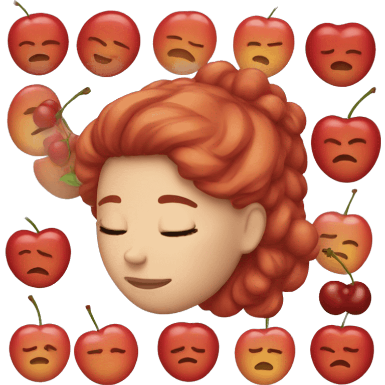 Woman with cherry hair sleeping emoji