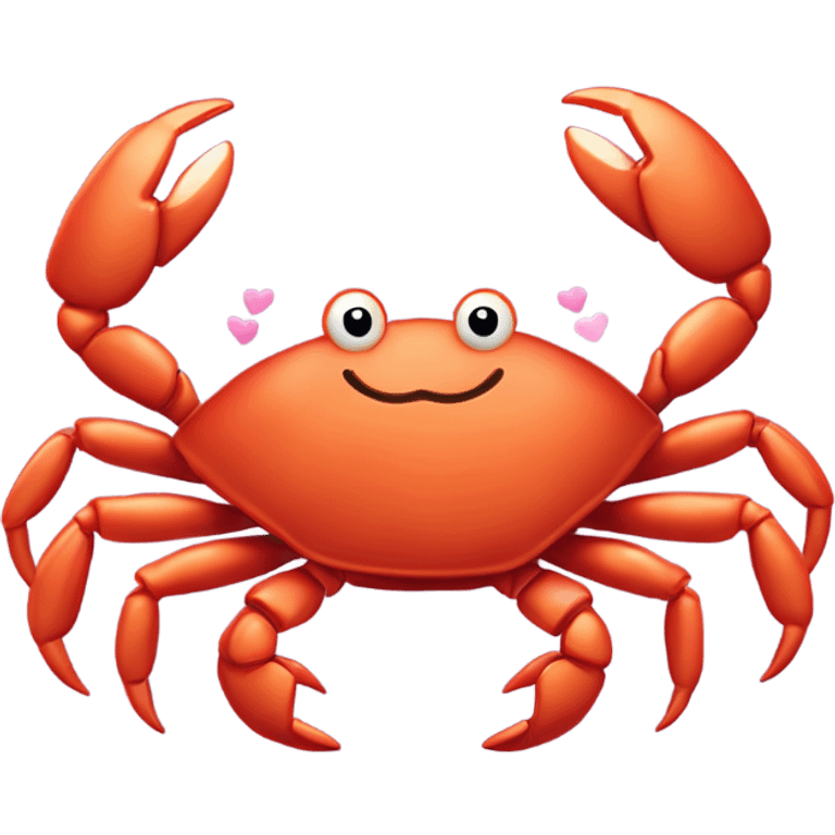 A smiling crab (🦀) with tiny hearts (💖) floating around it, signifying warmth, camaraderie, and friendship, perfect for lighthearted and close relationships. emoji