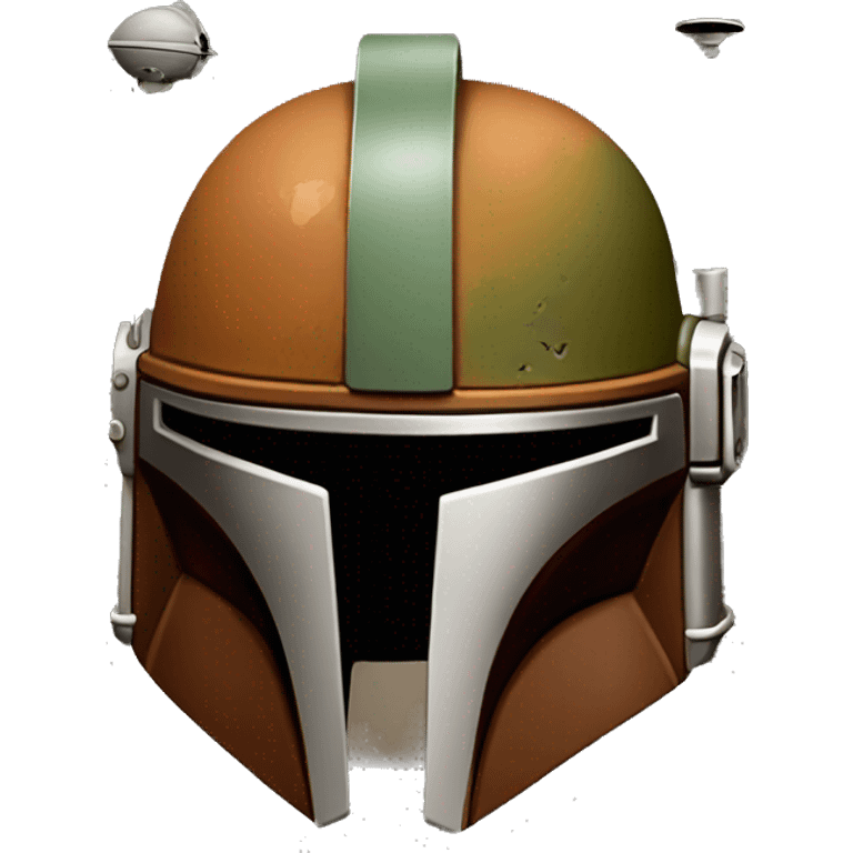 Olive and rust colored Mandalorian helmet with antenna emoji