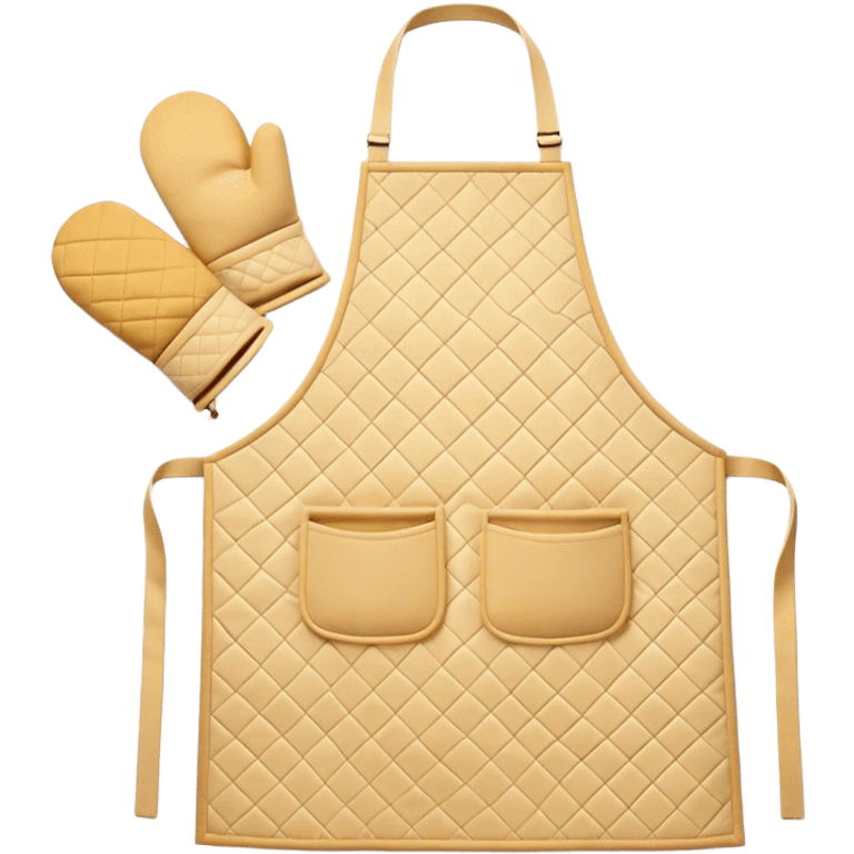 Cinematic Realistic Apron & Oven Mitts, a neatly folded soft pastel apron with subtle fabric textures, resting next to thickly padded oven mitts with a quilted pattern, warm golden kitchen lighting reflecting off the fabrics, evoking a sense of homely warmth and culinary creativity. emoji