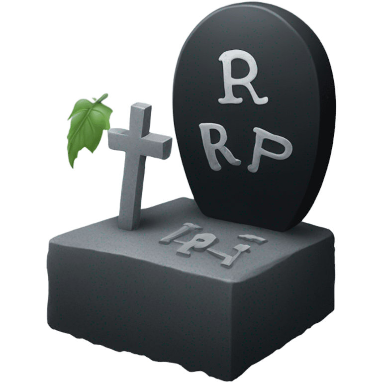 a black grave with the letters RIP on a silver heart emoji