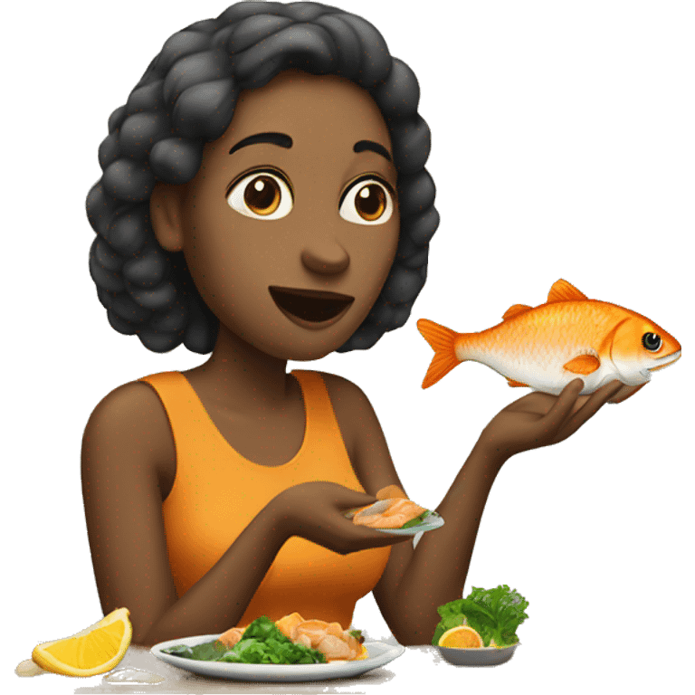 Woman eats Fish emoji