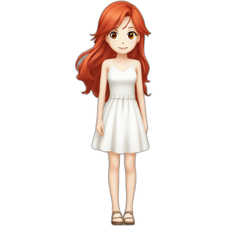 Red hair anime girl with white dress emoji