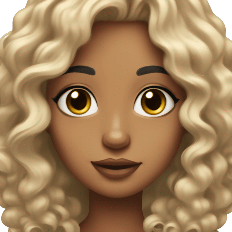 super light tan skin, black hair with loose curls, beauty mark on bottom chin emoji