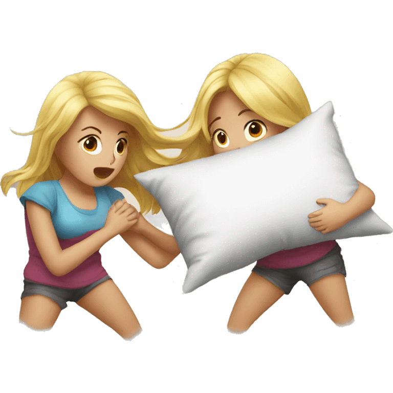 Two girl friends fighting with pillow emoji