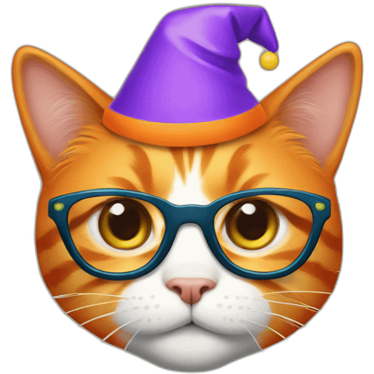 A orange cat with specs and party hat emoji