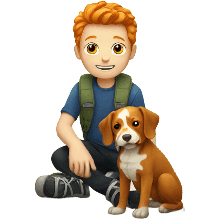 Ginger boy with dog in nature emoji