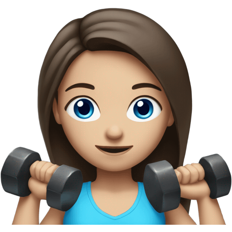 brunette girl with bright blue eyes lifting hand weights emoji