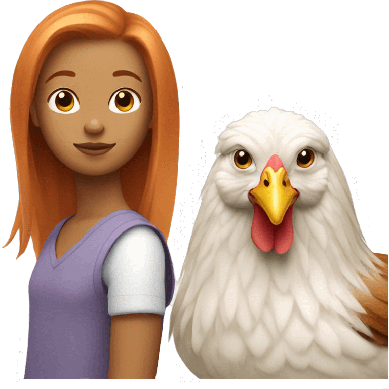 Ginger girl with straight hair and a brahma hen emoji