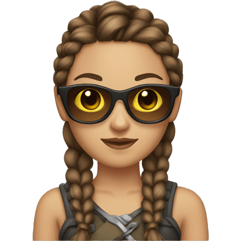 Girl warrior with French braids, brown hair and sunglasses emoji