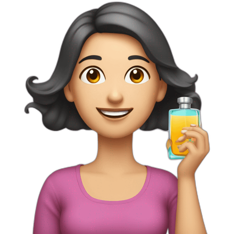 mujer feliz con perfume en las manos emoji