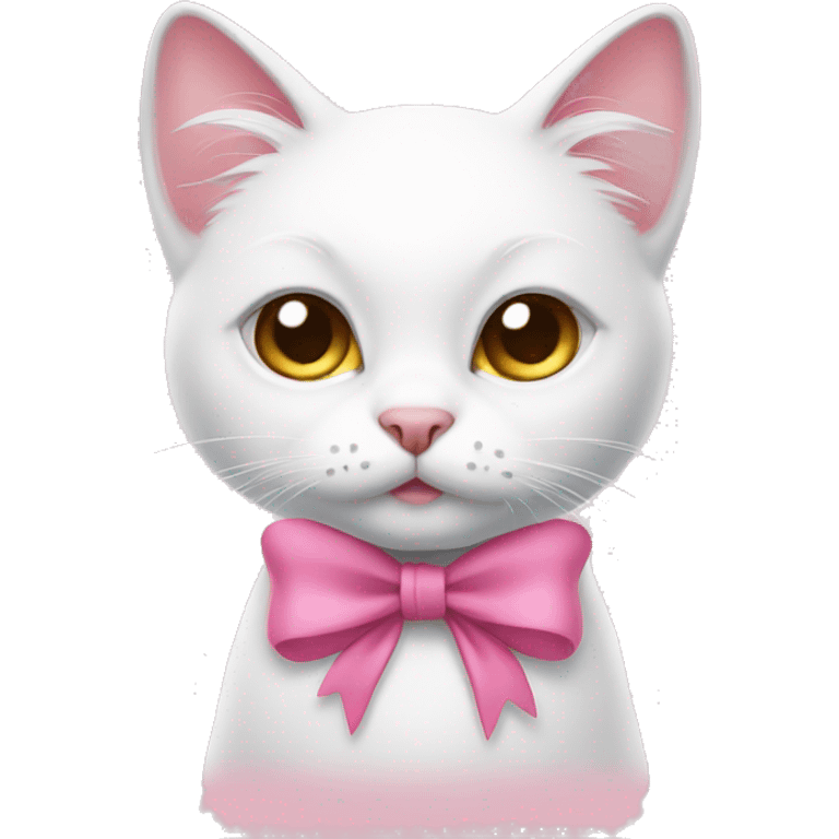 cute white cat with pink bow  emoji