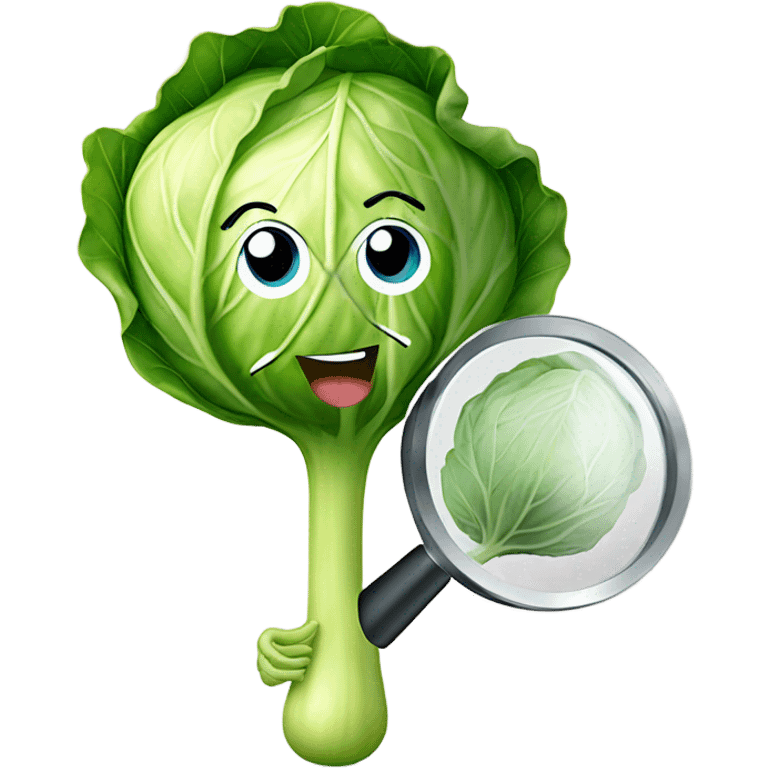 smiling cabbage hold magnifying glass emoji