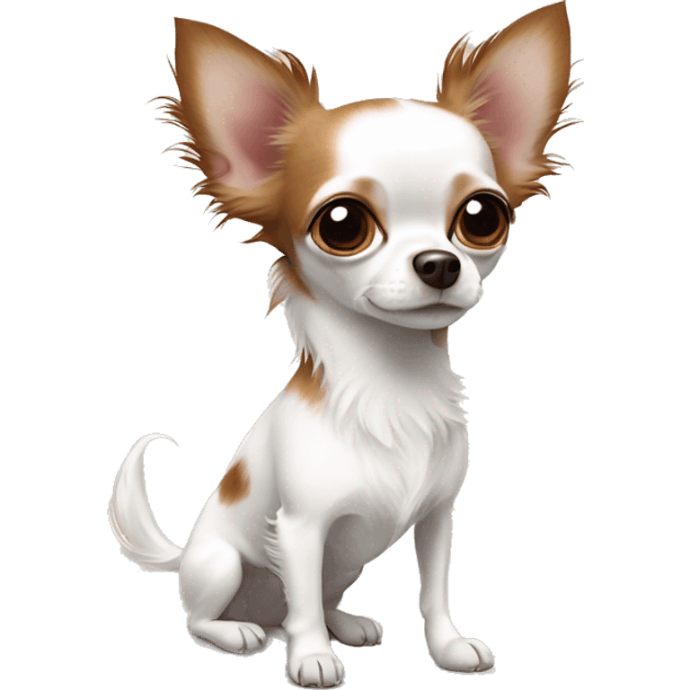 Long-haired white Chihuahua with reddish brown markings wearing pajamas emoji