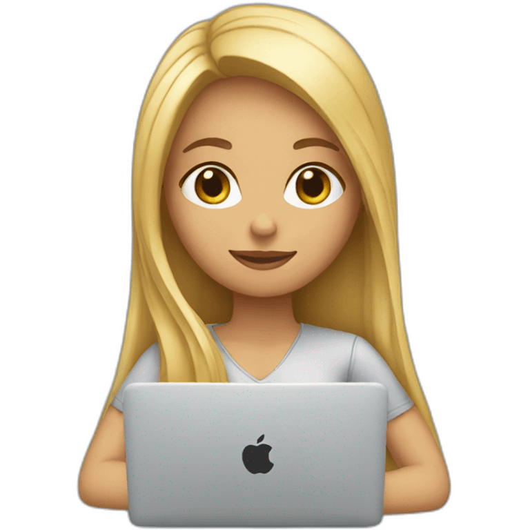 girl with blond long hair sitting working at a MacBook emoji