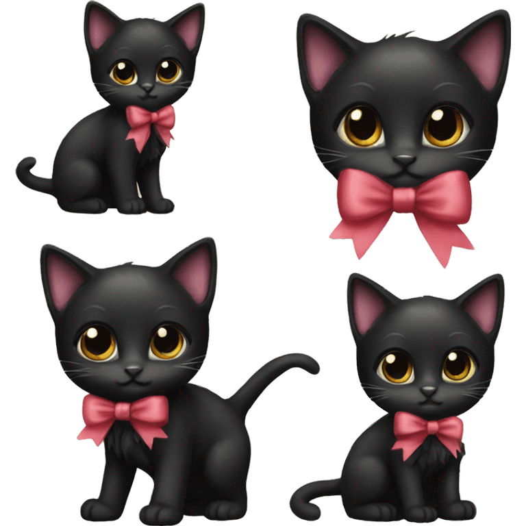 Black kitten with bow  emoji