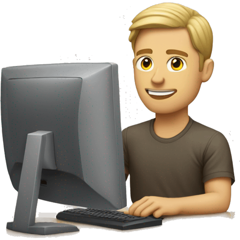 a white guy sitting next to the desk at typing something on computer emoji