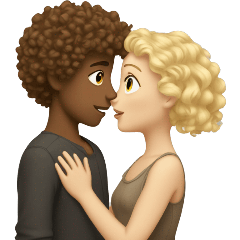 Brown Curly hair girl kissing tall blonde haired boy emoji