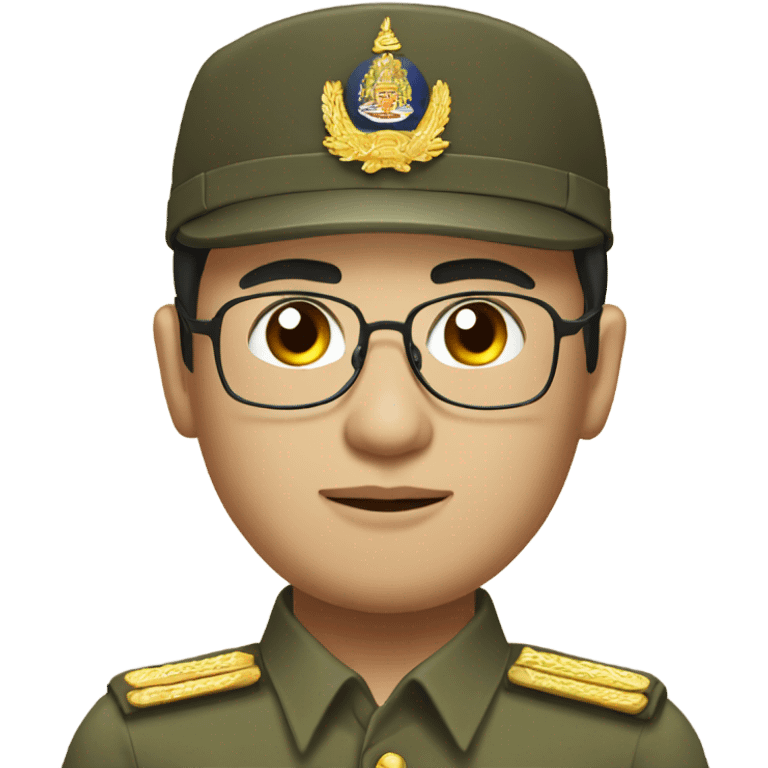 man with round glass wearing thai governer khaki uniform pay respect emoji