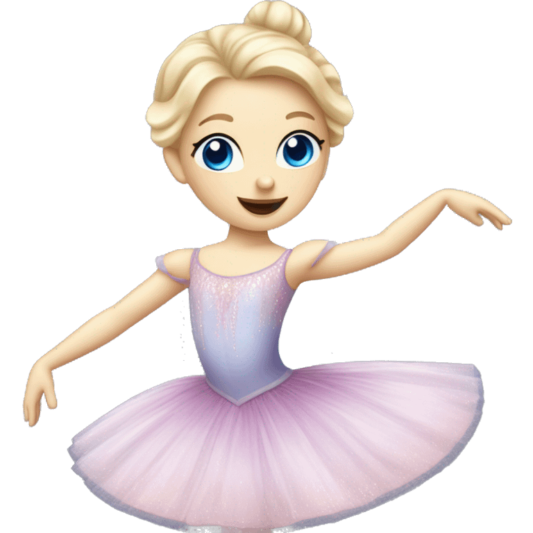 A sugar plum fairy ballerina performing in the nutcracker ballet. she has blue eyes, blonde hair, and pale skin. She is dancing ballet in a sugar plum fairy ballet dress emoji