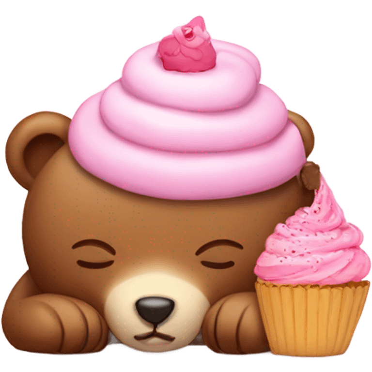 Sleeping teddy bear with cupcake on its head emoji