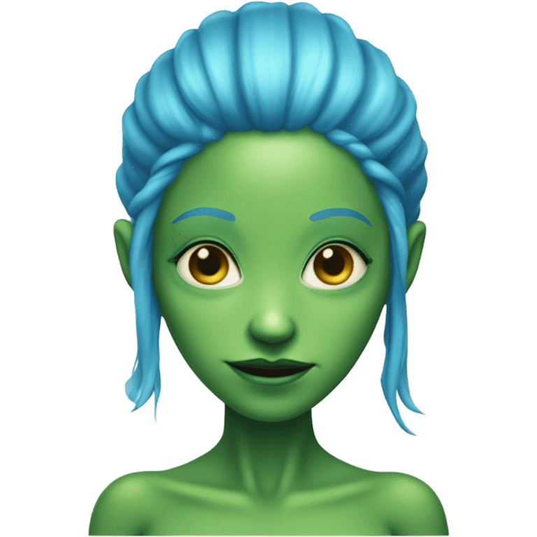 a green alien woman full body,blue hair emoji