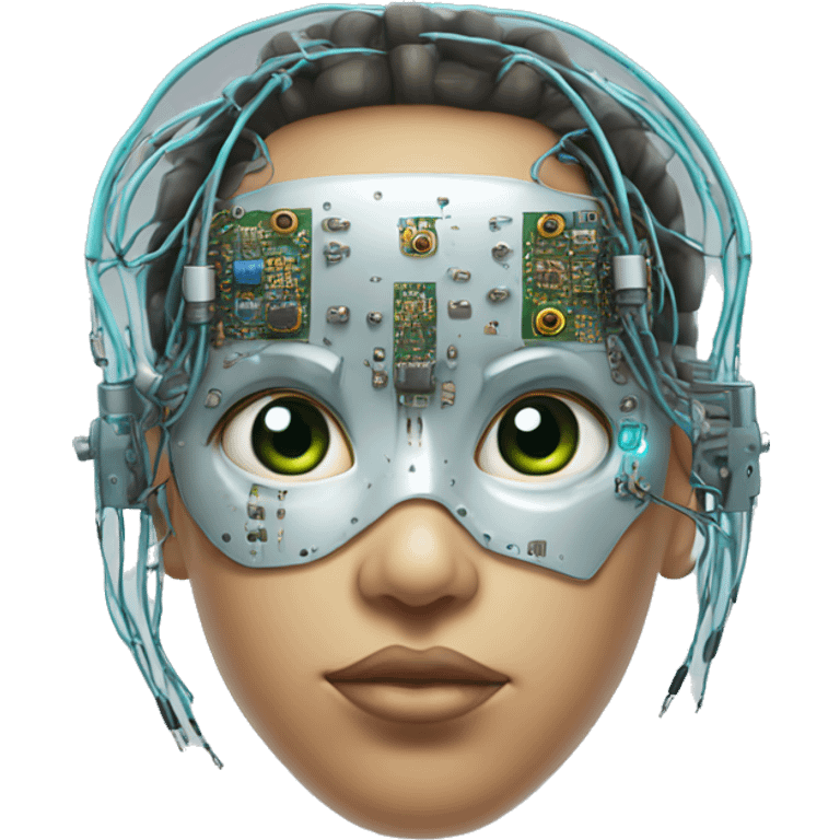 Cyborg head with eye implant and circuitry emoji