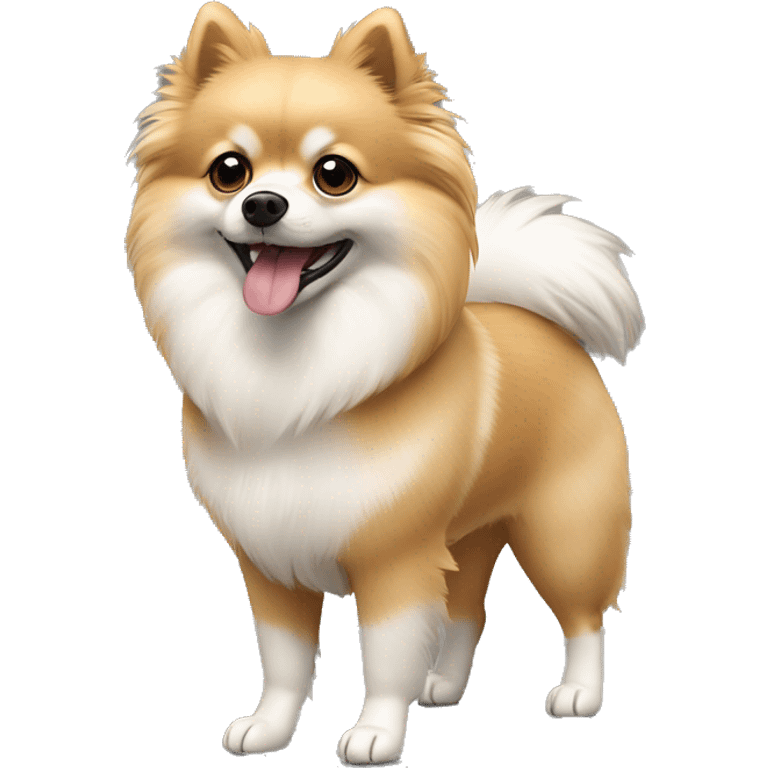 walking pomeranian-spitz mix light brown and white with gray ears  emoji