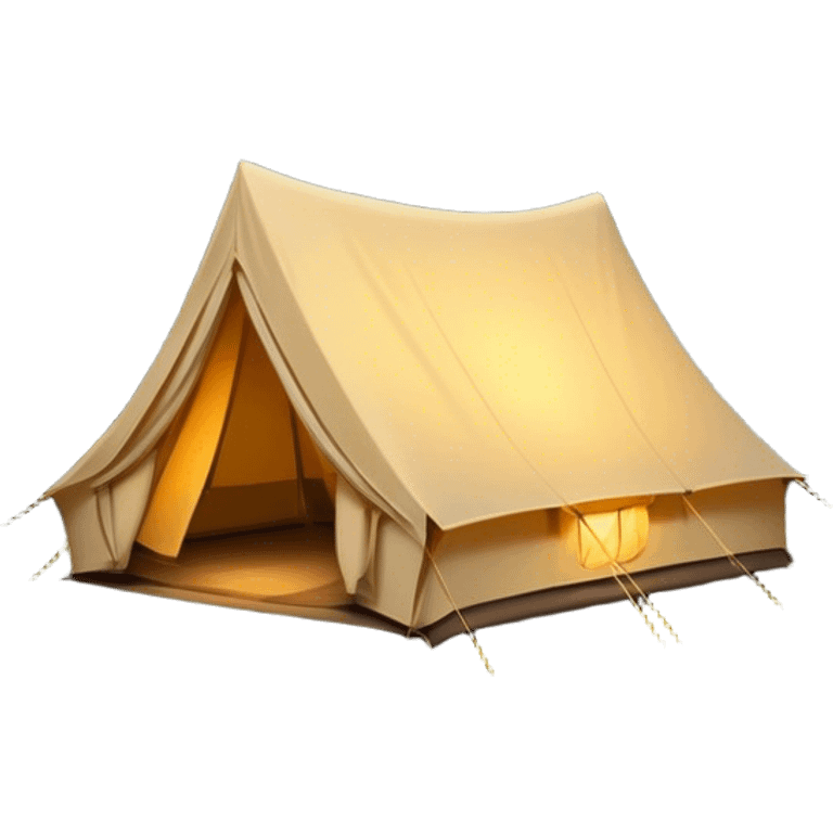 Cinematic Realistic Tent, a sturdy canvas tent nestled among tall trees, warm golden light spilling from inside, gentle folds in the fabric visible, glowing against the cool, dark forest backdrop, evoking a sense of adventure and comfort. emoji