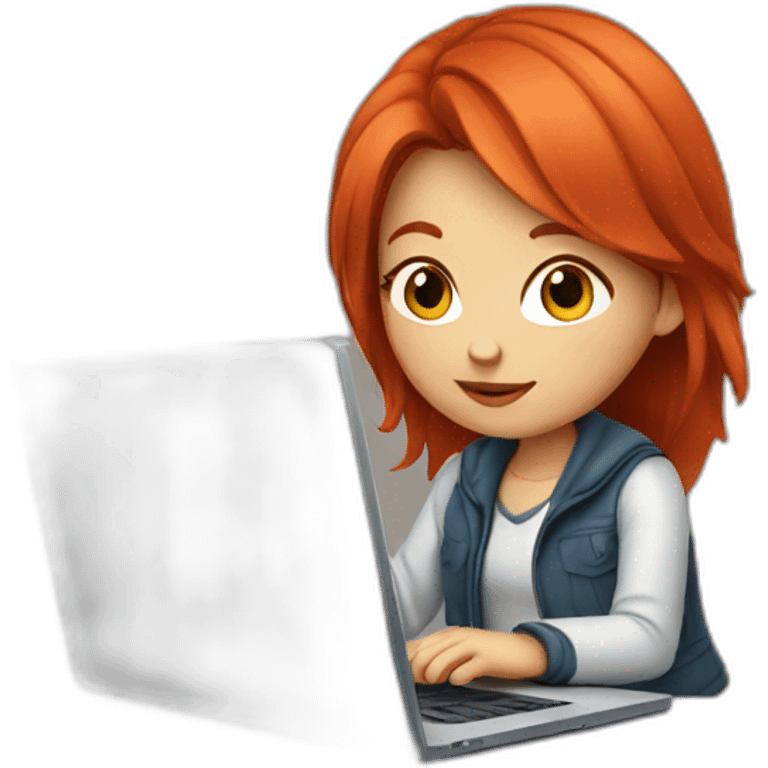 A girl with red hair and using a laptop emoji