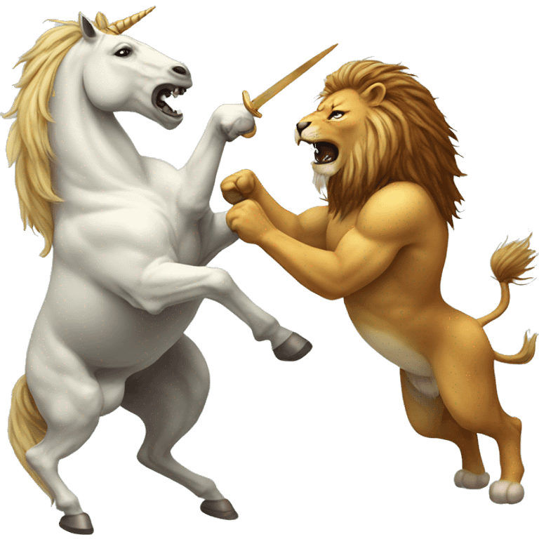 Unicorn fighting a lion emoji