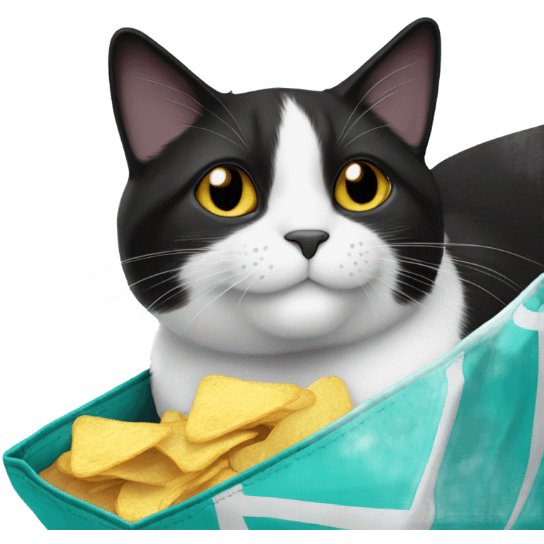 tuxedo cat eating a bag of chips emoji