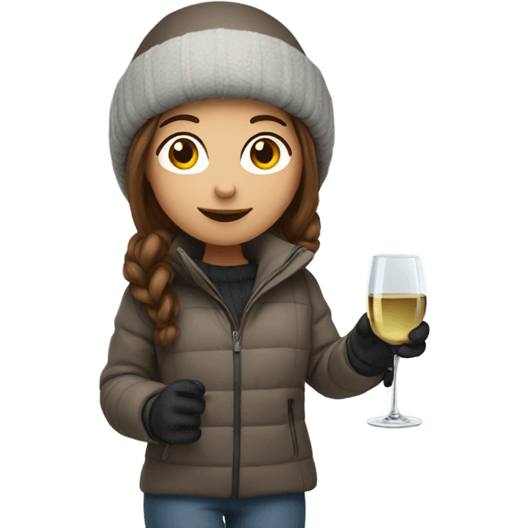 Snowboarding white girl with brown hair holding wine emoji