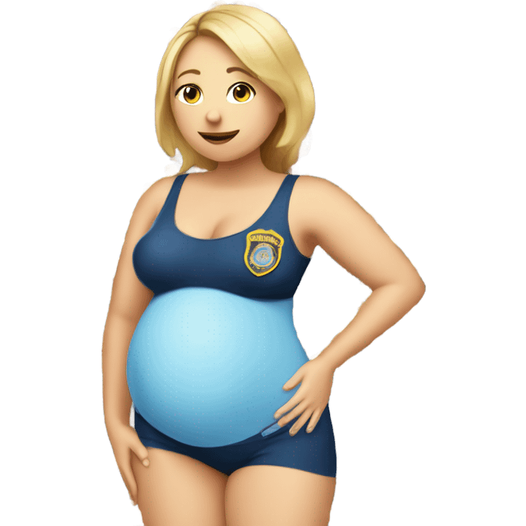 Pregnant police officer who is pregnant wearing a bathing suit mothering the crowd emoji