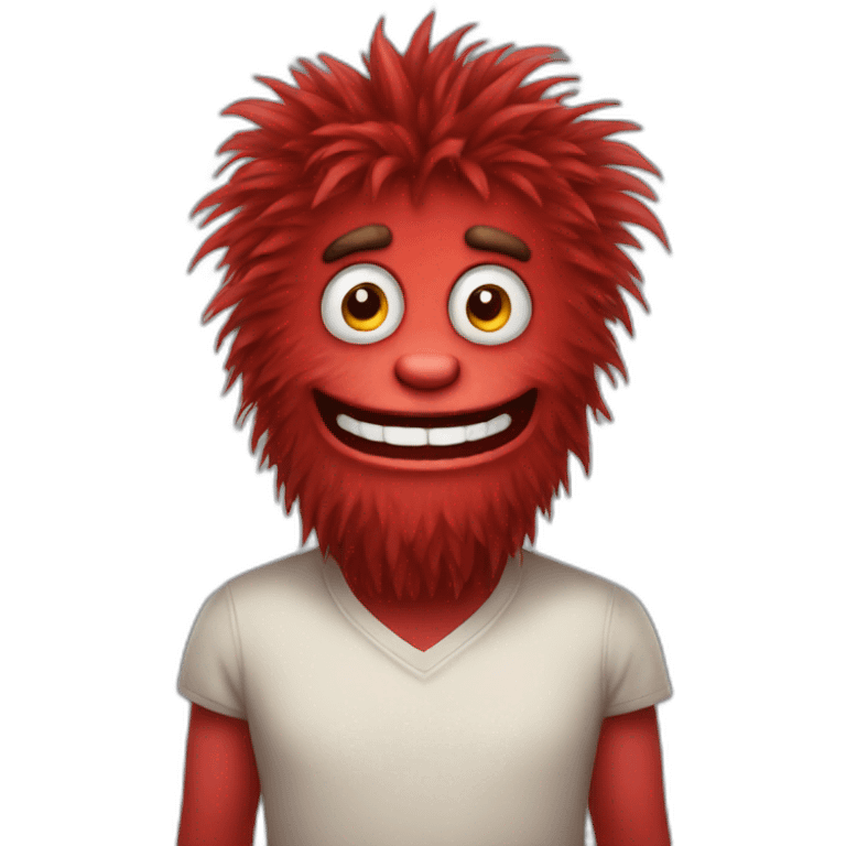 red hairy monster with a gentle smile emoji