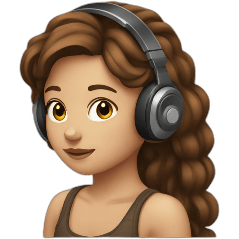 a girl with brown hair loving music emoji