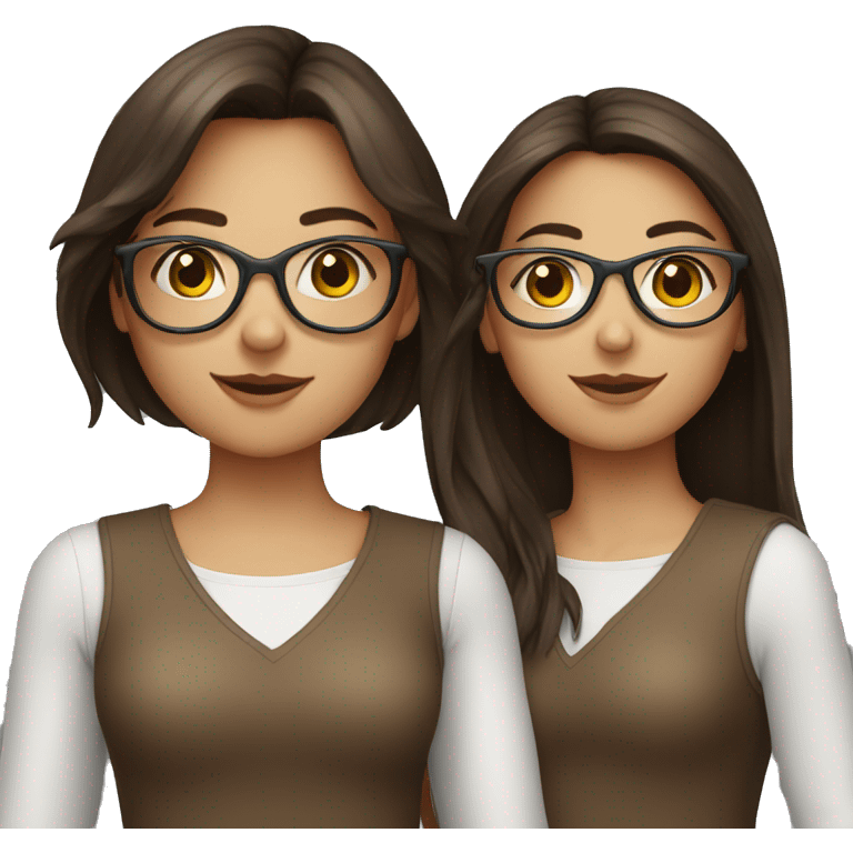 two brunette girls, only one have glasses emoji