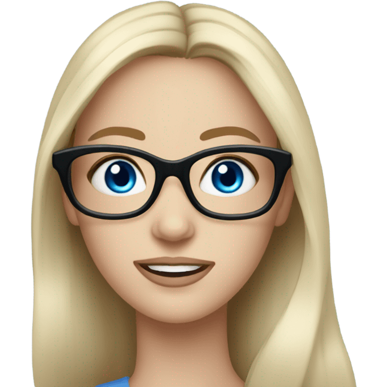 Realistic pale elegant classy model, long brunette, glasses and blue eyes  emoji