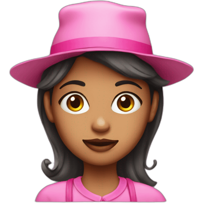 a girl with pink hats, eyes, mouth, earrings emoji