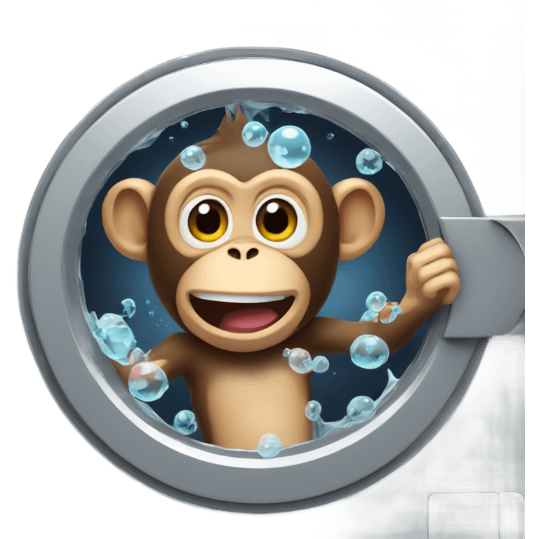 a monkey stuck in a washing machine with bubbles coming out emoji