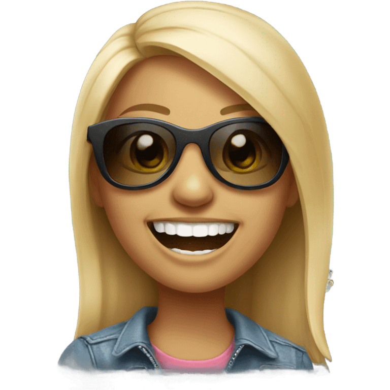 realistic portrait of girl laughing wears sunglasses  emoji